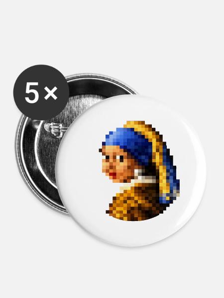 Das Mädchen mit dem pixeligen Perlenohrring - Buttons groß 56 mm (5er Pack) - Weiß