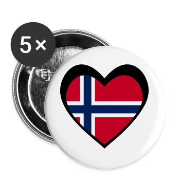 Norge Svart Hjerte – Kjærlighet til Norge - Buttons groß 56 mm (5er Pack) - Weiß - Vorne