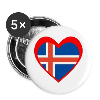 Ísland Hjarta – Ást til Íslands - Buttons groß 56 mm (5er Pack) - Weiß - Vorne