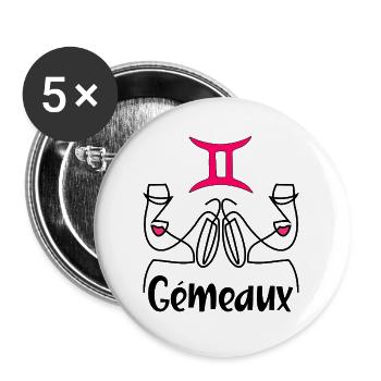Gémeaux français - Lot de 5 grands badges (56 mm) - blanc - Devant