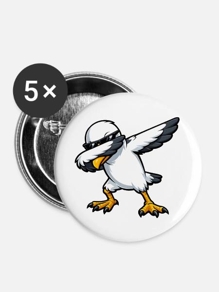 Dabbing Möwe - Buttons groß 56 mm (5er Pack) - Weiß