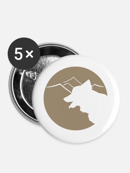 Hundsilhouette im Gebirge oder Dünen - Buttons groß 56 mm (5er Pack) - Weiß