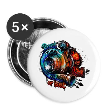 Turbo-Boost oder Bust - Buttons groß 56 mm (5er Pack) - Weiß - Vorne