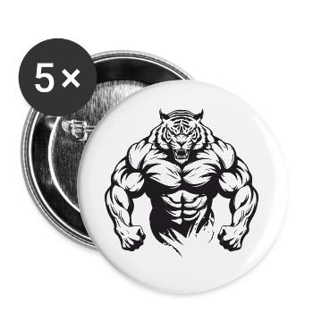 Culturisme Tiger - Lot de 5 grands badges (56 mm) - blanc - Devant