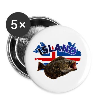 Heilbutt Angeln Island - Buttons groß 56 mm (5er Pack) - Weiß - Vorne