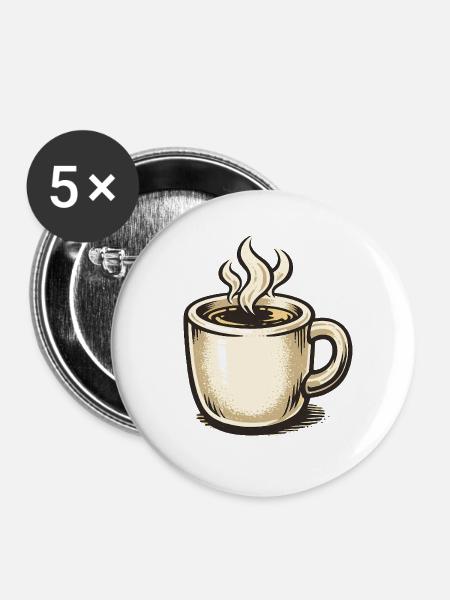 Kaffee - Buttons groß 56 mm (5er Pack) - Weiß