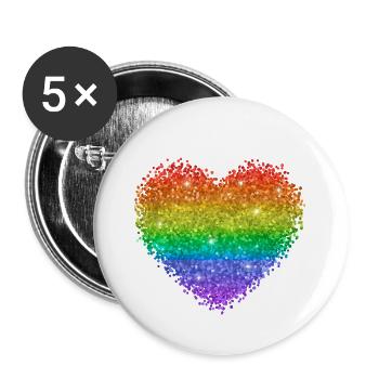 Regenbogenherz Glitzerpunkte - Buttons groß 56 mm (5er Pack) - Weiß - Vorne