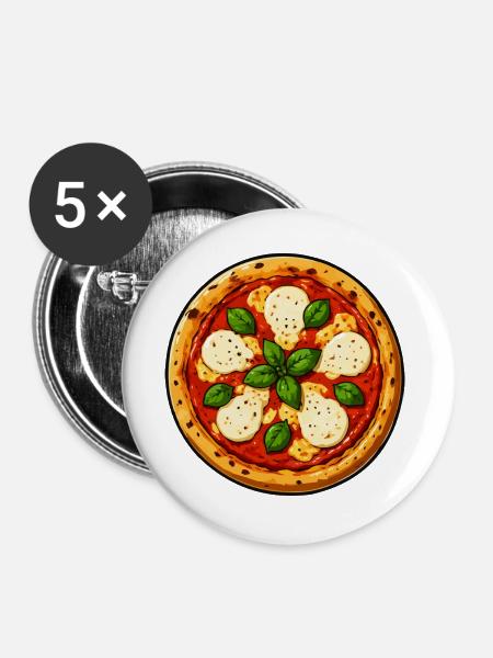 Basilikum-Pizza Comic - Buttons groß 56 mm (5er Pack) - Weiß