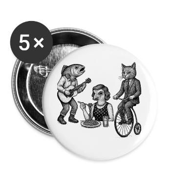 Whimsical Animal Trio Parade - Buttons large 2.2''/56 mm (5-pack) - white - Front