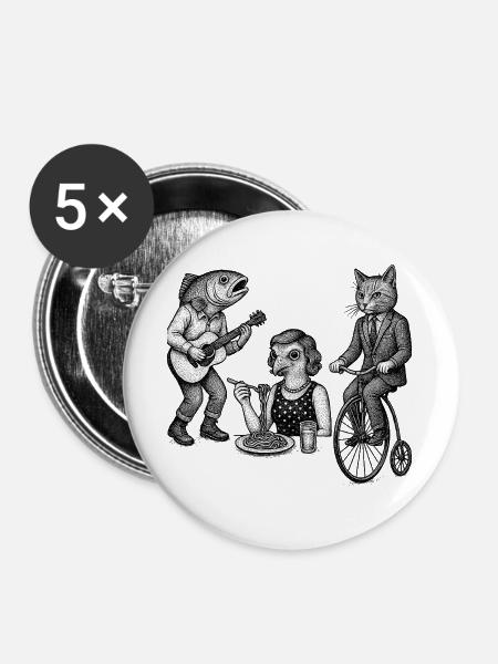 Verspieltes Tiertrio-Parade - Buttons groß 56 mm (5er Pack) - Weiß