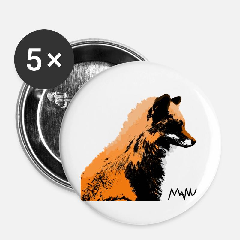 renard - Lot de 5 grands badges (56 mm) - blanc