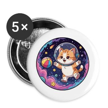 Cat astronaut in colorful space - Buttons large 2.2''/56 mm (5-pack) - white - Front