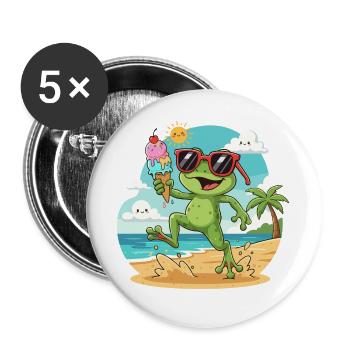 Frosch am Strand mit Eis - Buttons large 2.2''/56 mm (5-pack) - white - Front
