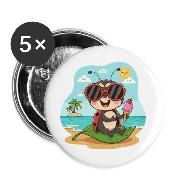Strandkäfer mit Eis und Sonnenbrille - Buttons groß 56 mm (5er Pack) - Weiß - Vorne