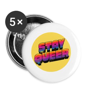 Stay Queer Regenbogen Grafik - Buttons groß 56 mm (5er Pack) - Weiß - Vorne