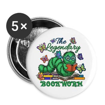 Der legendäre Bücherwurm - Buttons groß 56 mm (5er Pack) - Weiß - Vorne