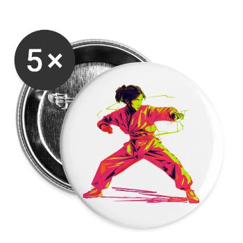 Karate Mädchen Retrowave - Buttons groß 56 mm (5er Pack) - Weiß - Vorne
