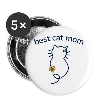Best Cat Mom Regenbogenherz - Buttons groß 56 mm (5er Pack) - Weiß - Vorne