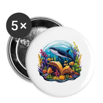 Underwater book paradise with whale - Buttons large 2.2''/56 mm (5-pack) - white - Front