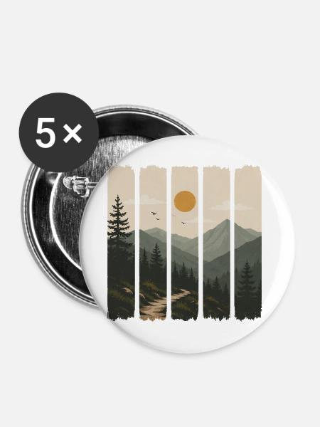Waldpanorama in Sonnenpaneelen - Buttons groß 56 mm (5er Pack) - Weiß