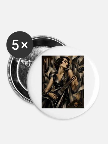 Gothic Gitarrenheldin Deco Stil - Buttons groß 56 mm (5er Pack) - Weiß
