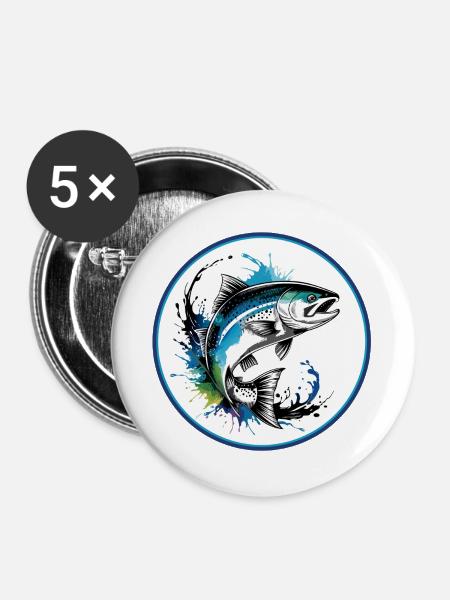 Springender Lachs - Buttons groß 56 mm (5er Pack) - Weiß