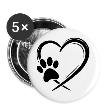 Pfote Herz - Buttons groß 56 mm (5er Pack) - Weiß - Vorne