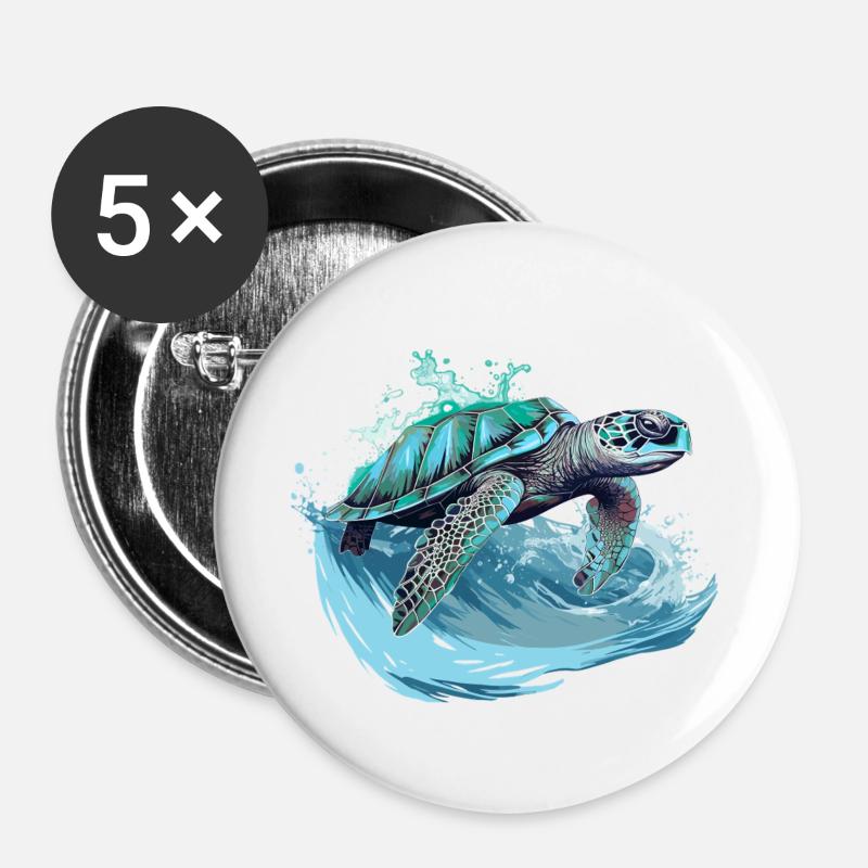 Neon Sea Turtle Wave Dance - Buttons large 2.2''/56 mm (5-pack) - white