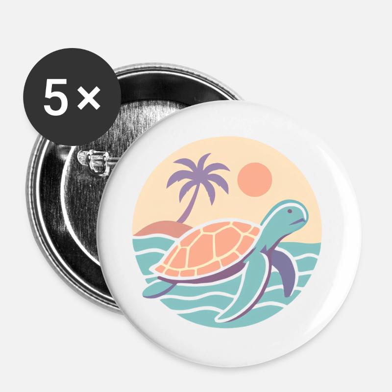 Retro turtle on the beach - Buttons large 2.2''/56 mm (5-pack) - white