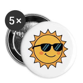 Sourire riant soleil doux avec des lunettes de soleil - Lot de 5 grands badges (56 mm) - blanc - Devant