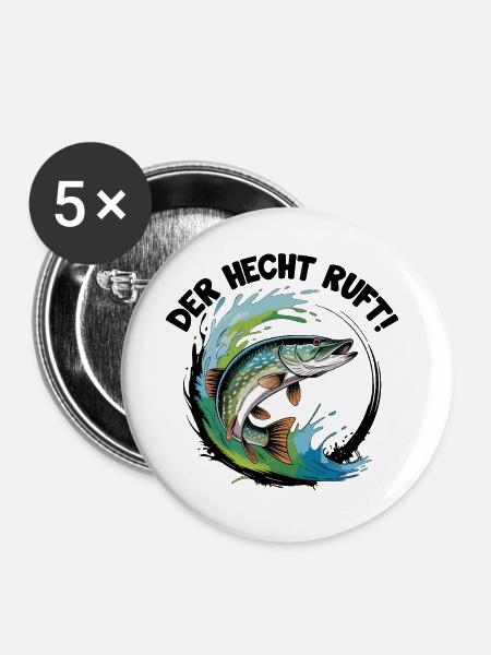 Der Hecht ruft - Buttons groß 56 mm (5er Pack) - Weiß