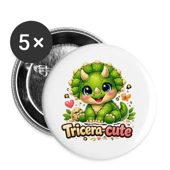 Tricera-cute: Süßer Triceratops Baby Dinosaurier - Buttons groß 56 mm (5er Pack) - Weiß - Vorne