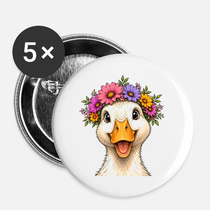 Duck with floral decoration - Buttons large 2.2''/56 mm (5-pack) - white