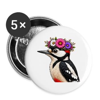 Pic avec décoration florale - Lot de 5 grands badges (56 mm) - blanc - Devant
