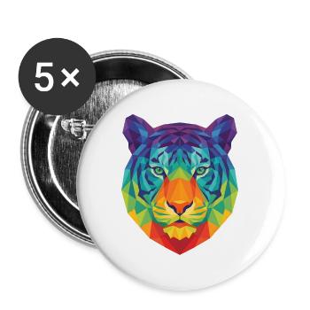 Neonblaues geometrisches Tigerkopf-Pop-Art - Buttons groß 56 mm (5er Pack) - Weiß - Vorne