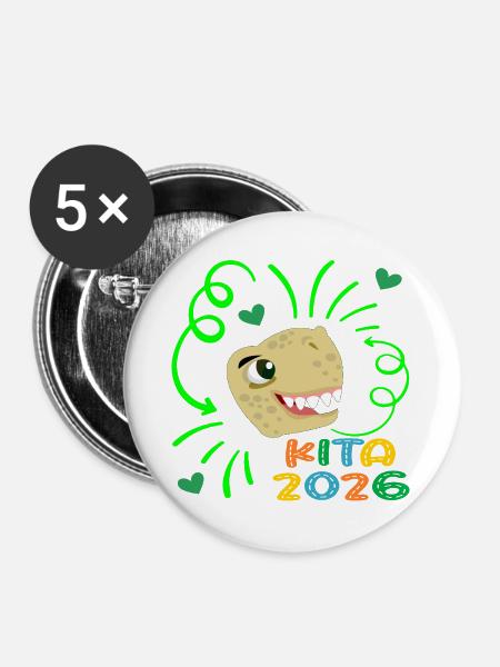 Dinosaurier Kita 2026 - Buttons groß 56 mm (5er Pack) - Weiß