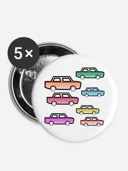 Autos - Buttons groß 56 mm (5er Pack) - Weiß