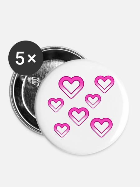 Herzen - Buttons groß 56 mm (5er Pack) - Weiß
