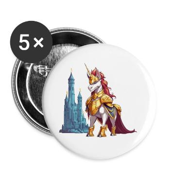 Golden Unicorn in front of Castle - Buttons large 2.2''/56 mm (5-pack) - white - Front