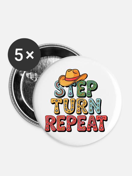 Line Dance Step Turn Repeat - Buttons groß 56 mm (5er Pack) - Weiß