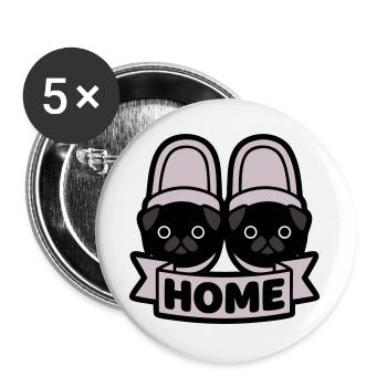 Mops Hausschuhe Home Banner - Buttons groß 56 mm (5er Pack) - Weiß - Vorne