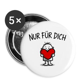 Strichmännchen mit Herz: Nur für dich - Buttons groß 56 mm (5er Pack) - Weiß - Vorne
