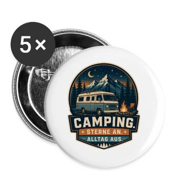 Sterne an - Alltag aus - Buttons groß 56 mm (5er Pack) - Weiß - Vorne