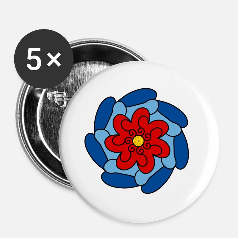 Red Flower Blue Mandala - Buttons large 2.2''/56 mm (5-pack) - white