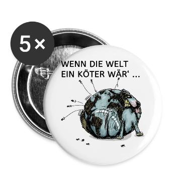 Weltköter - Buttons groß 56 mm (5er Pack) - Weiß - Vorne