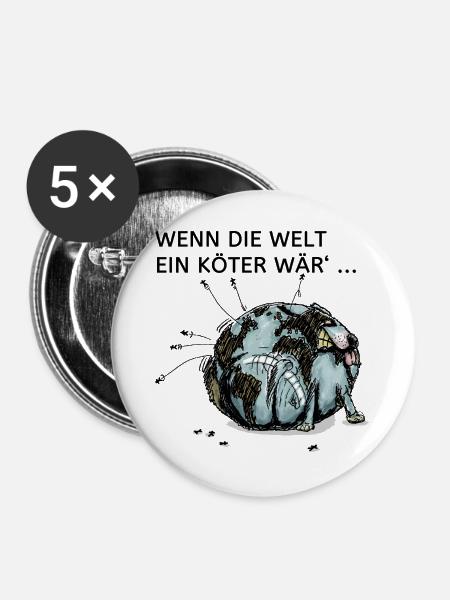 Weltköter - Buttons groß 56 mm (5er Pack) - Weiß
