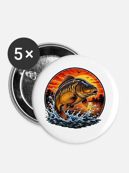 Sunset Mirror Carp Jump - Buttons groß 56 mm (5er Pack) - Weiß