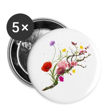 Fleurs sauvages colorées sur la nature Conception de fleurs de branche - Lot de 5 grands badges (56 mm) - blanc - Devant