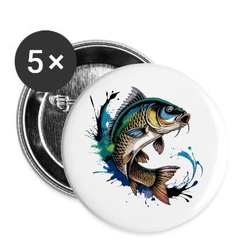 Jumping Carp - Buttons large 2.2''/56 mm (5-pack) - white - Front