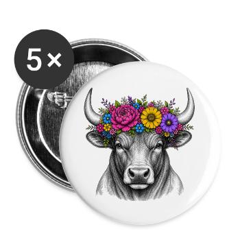 Blumenkranz-Stierkopf Illustration - Buttons groß 56 mm (5er Pack) - Weiß - Vorne